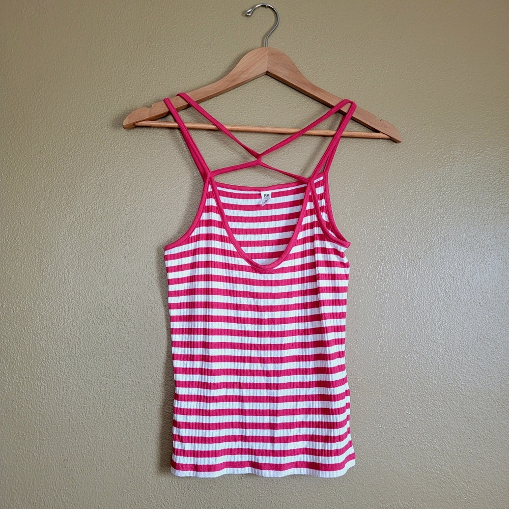 BP Nordstrom Tank Top Spaghetti Strap Pink White Stripes, Size M